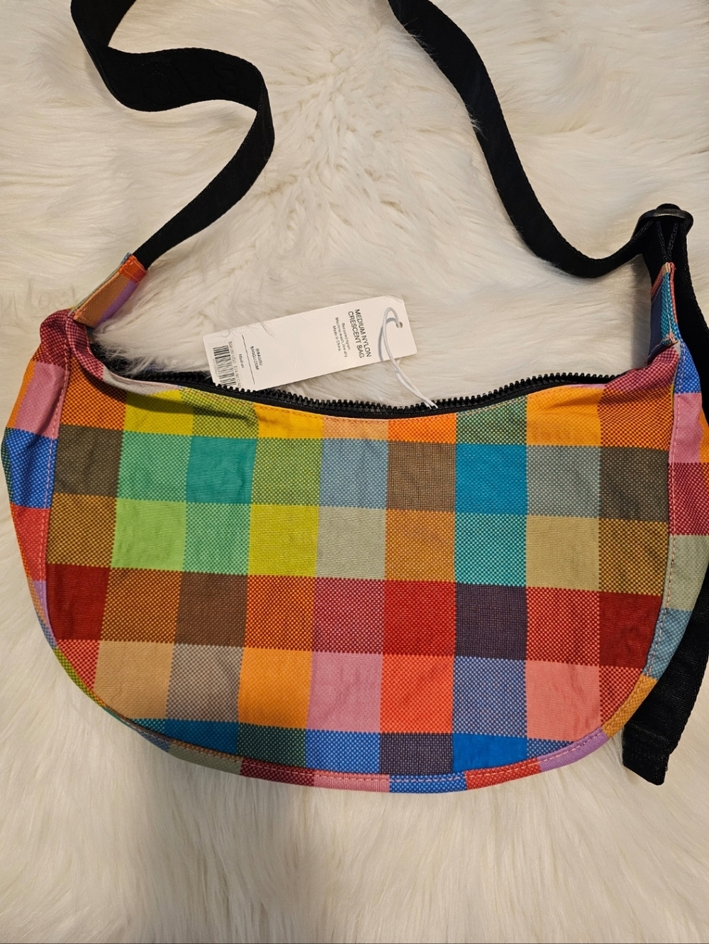 NWT BAGGU UO Exclusive Medium Nylon Crescent Bag Madras - Picture 5 of 5